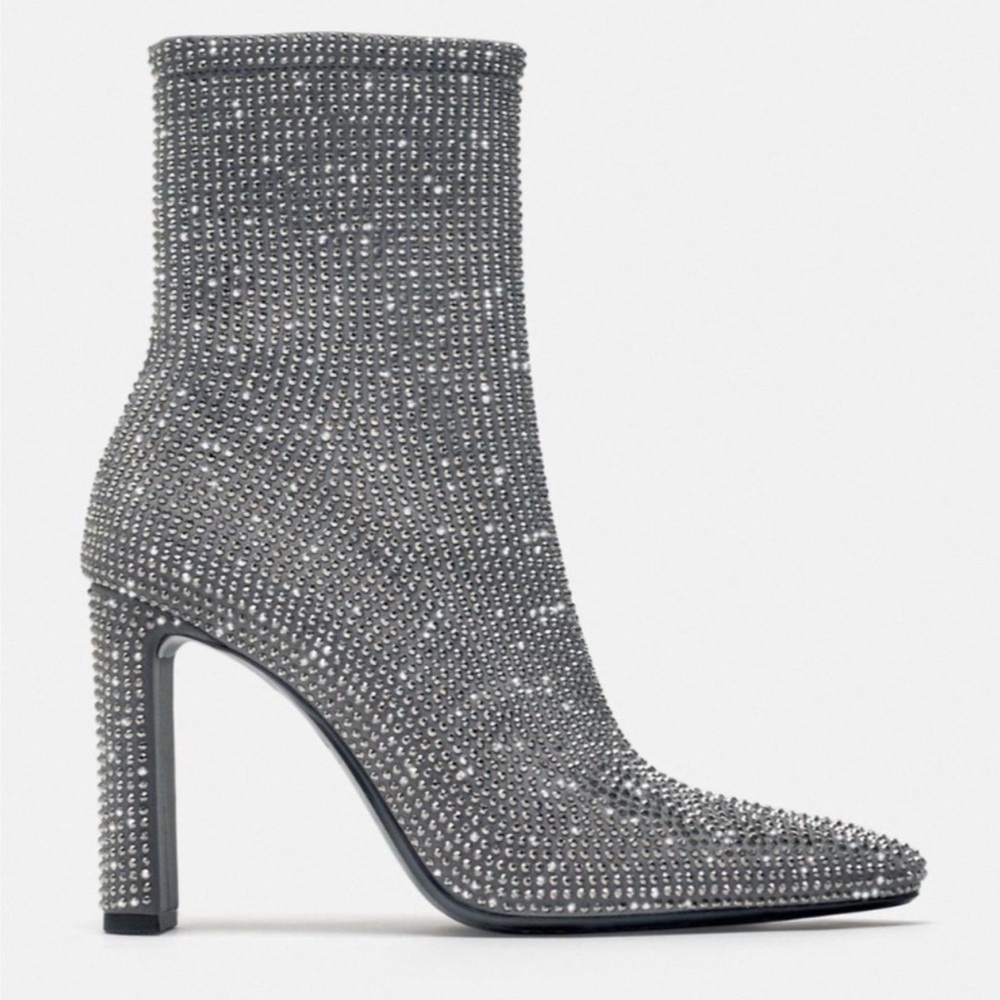 ZARA Rhinestone Heeled Ankle Booties